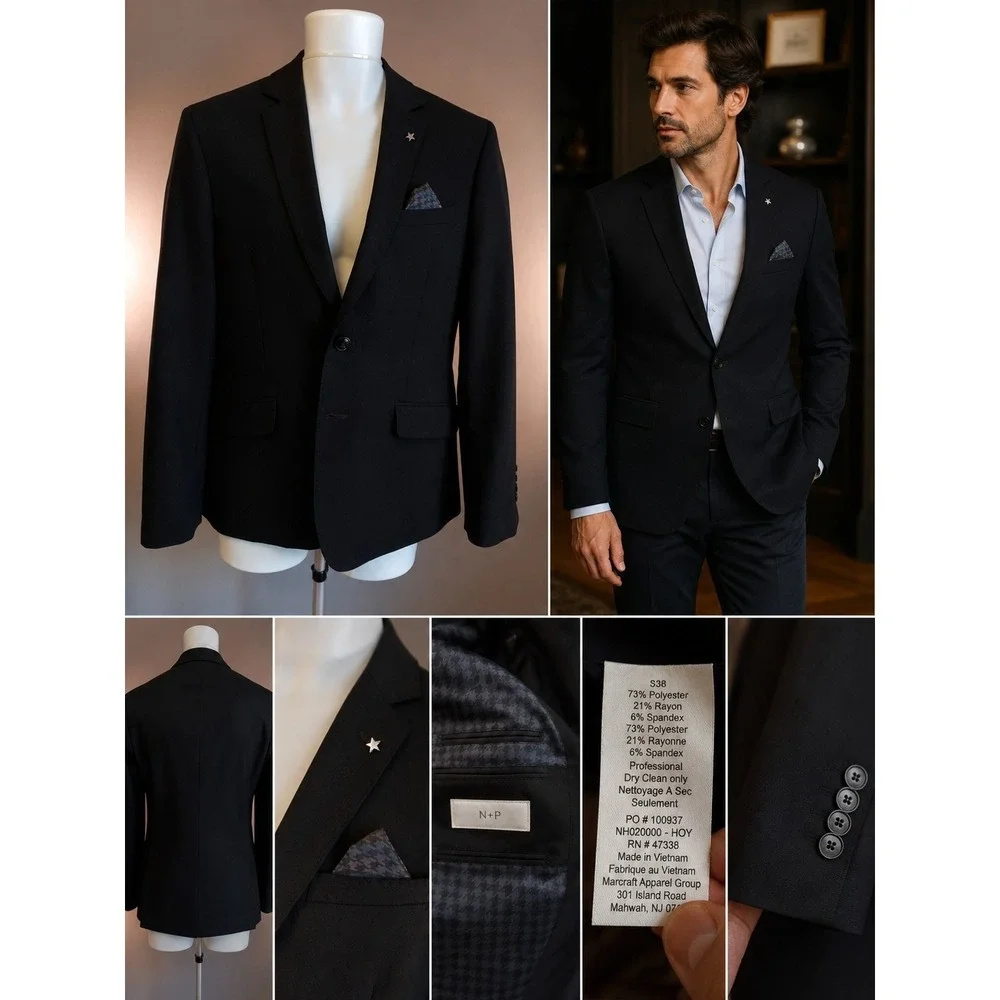NHP Men's 38S Black Suit Jacket Double-Vented Two-Button (Saks Fifth Ave)